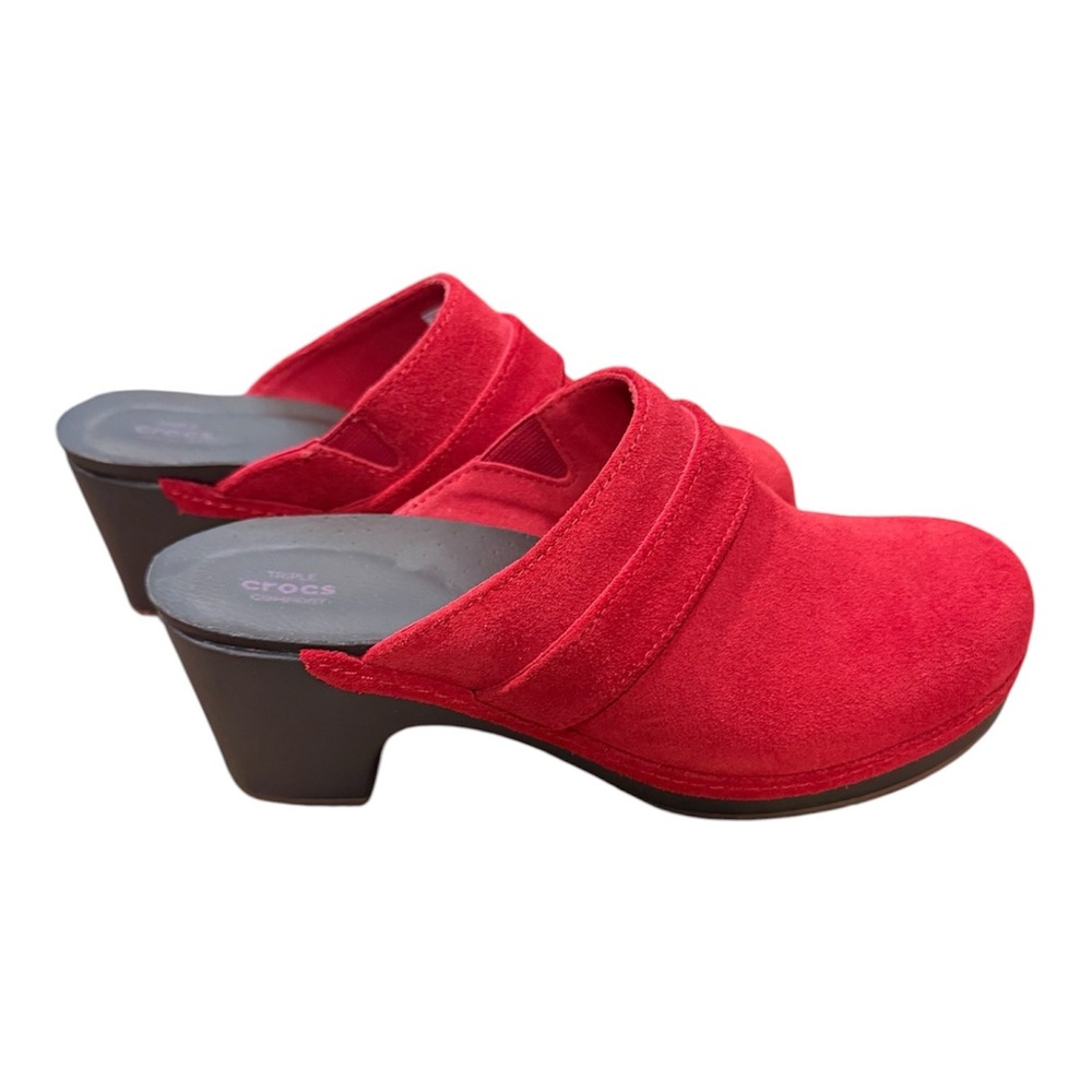 Crocs‎ Sarah Red Suede Clog Mule Block Heel Triple Comfort  Womens 6W